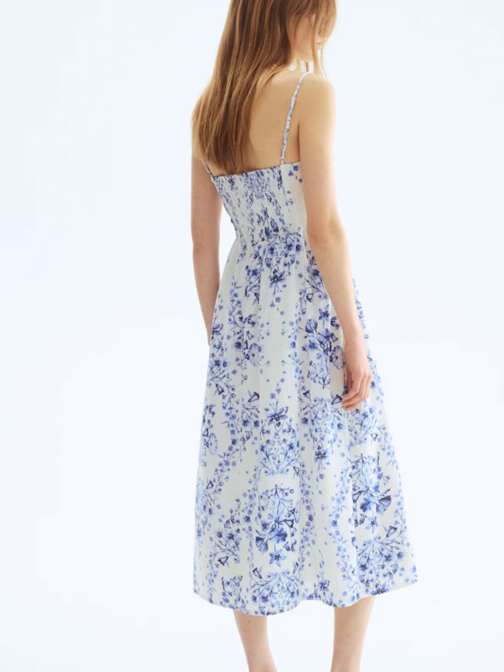 H&M NWT Strappy Midi Dress Blue Floral M - Picture 4 of 5